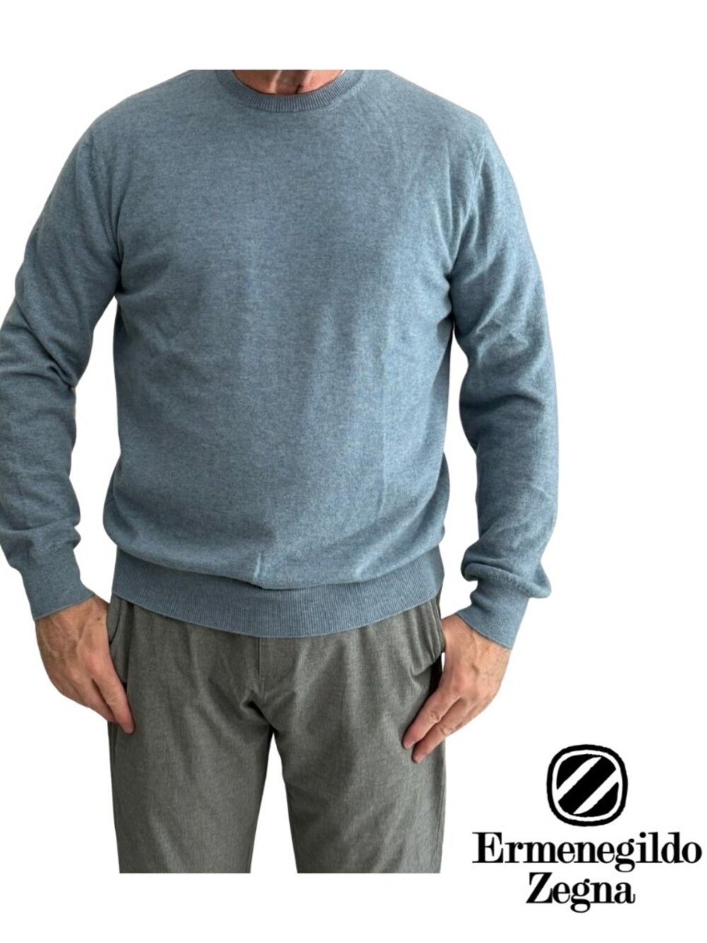 NWT Ermenegildo Zegna Men's 100% Cashmere Crewneck Sweater Blue